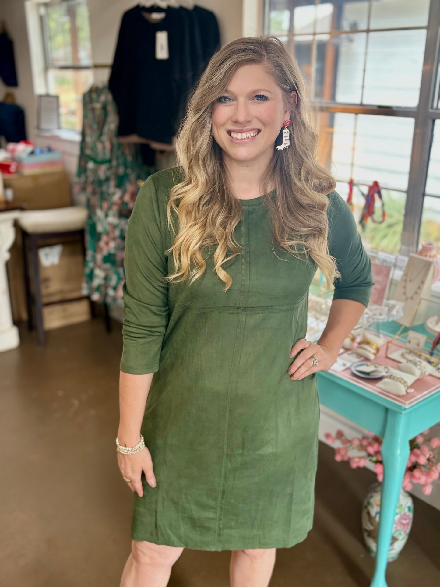 Aurora Suede Round-Neck Dress