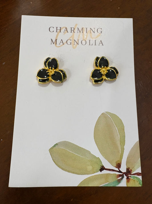 Dainty Black Flower Stud