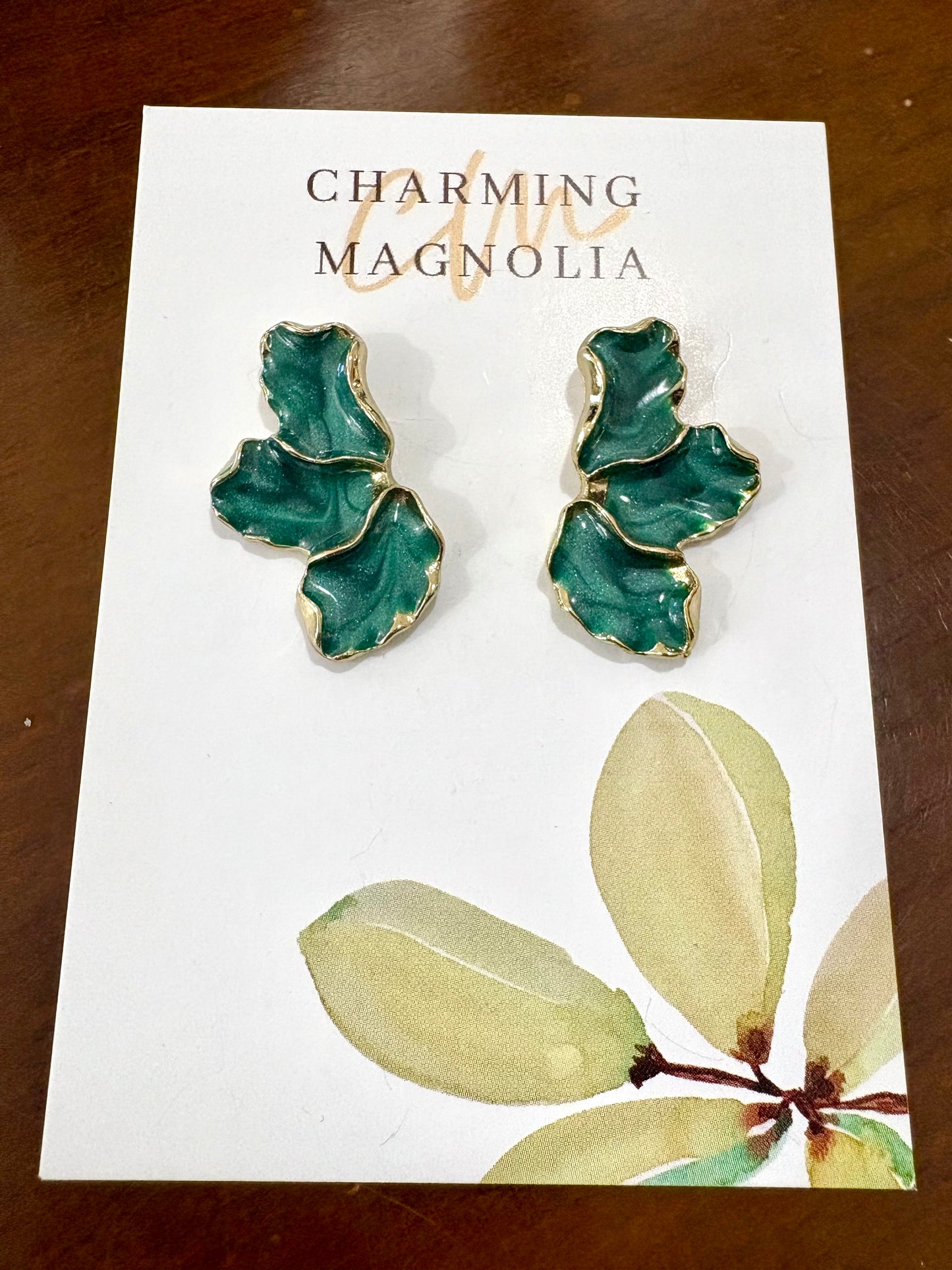 Green Leafy Stud Earrings