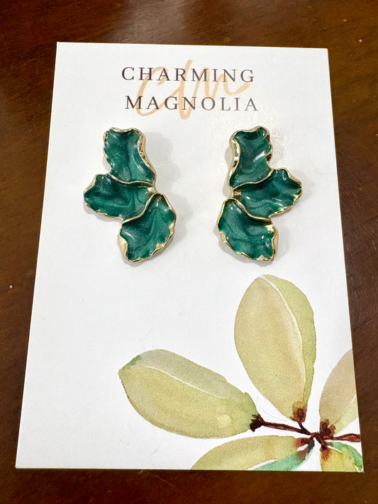 Green Leafy Stud Earrings