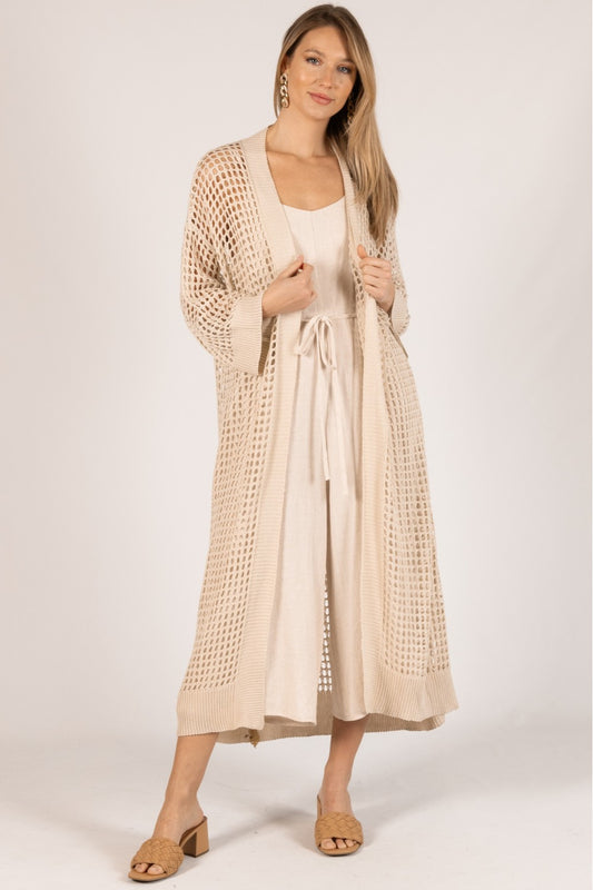 Open Knit Kimono Sleeve Cardigan