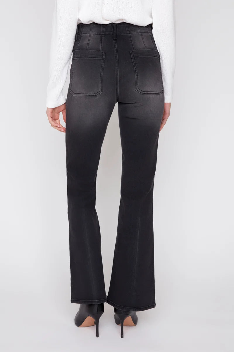 Black Flare Leg Denim With Pork Chop Pockets