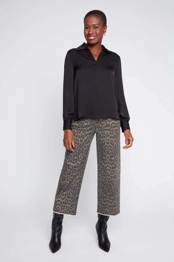 Satin V-Neck Blouse With Trim Details