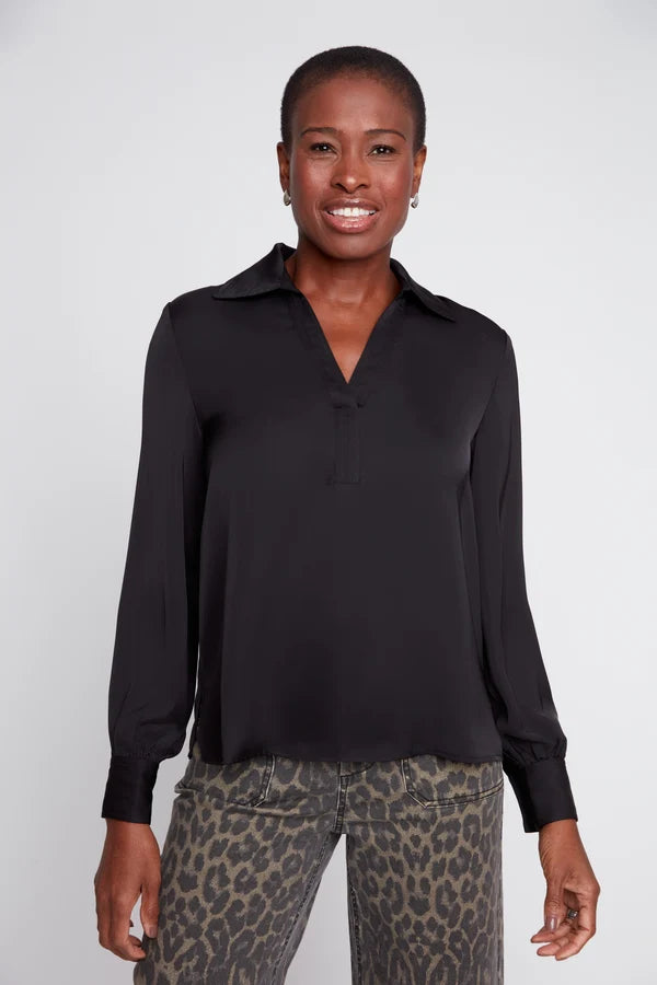 Satin V-Neck Blouse With Trim Details