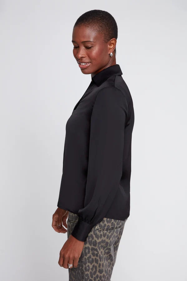Satin V-Neck Blouse With Trim Details