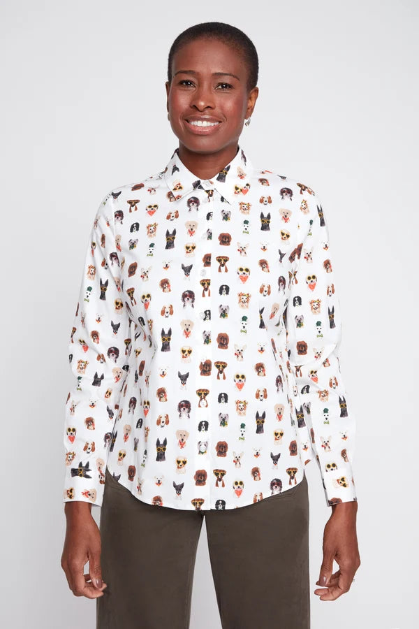 Dog print Poplin Button Down Dress Shirt