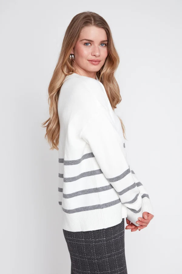 Johnny Collar Striped Knit Sweater