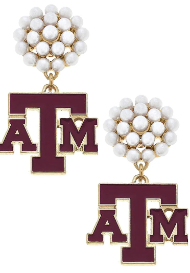 Texas A&M Pearl Cluster Drop Earrings Maroon