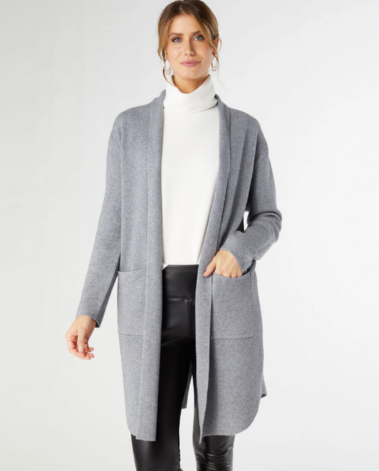 Heavenly Luxe  Long Gray Cardigan w/Lattice Back