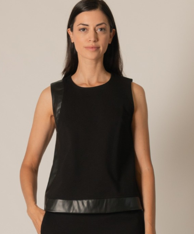 Contrast Faux Leather Sleeveless Top