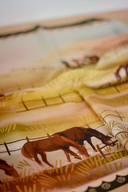 Tirzah Lane Art - Grazing Pasture Western Cowgirl Horses Silk Wild Rag Scarf