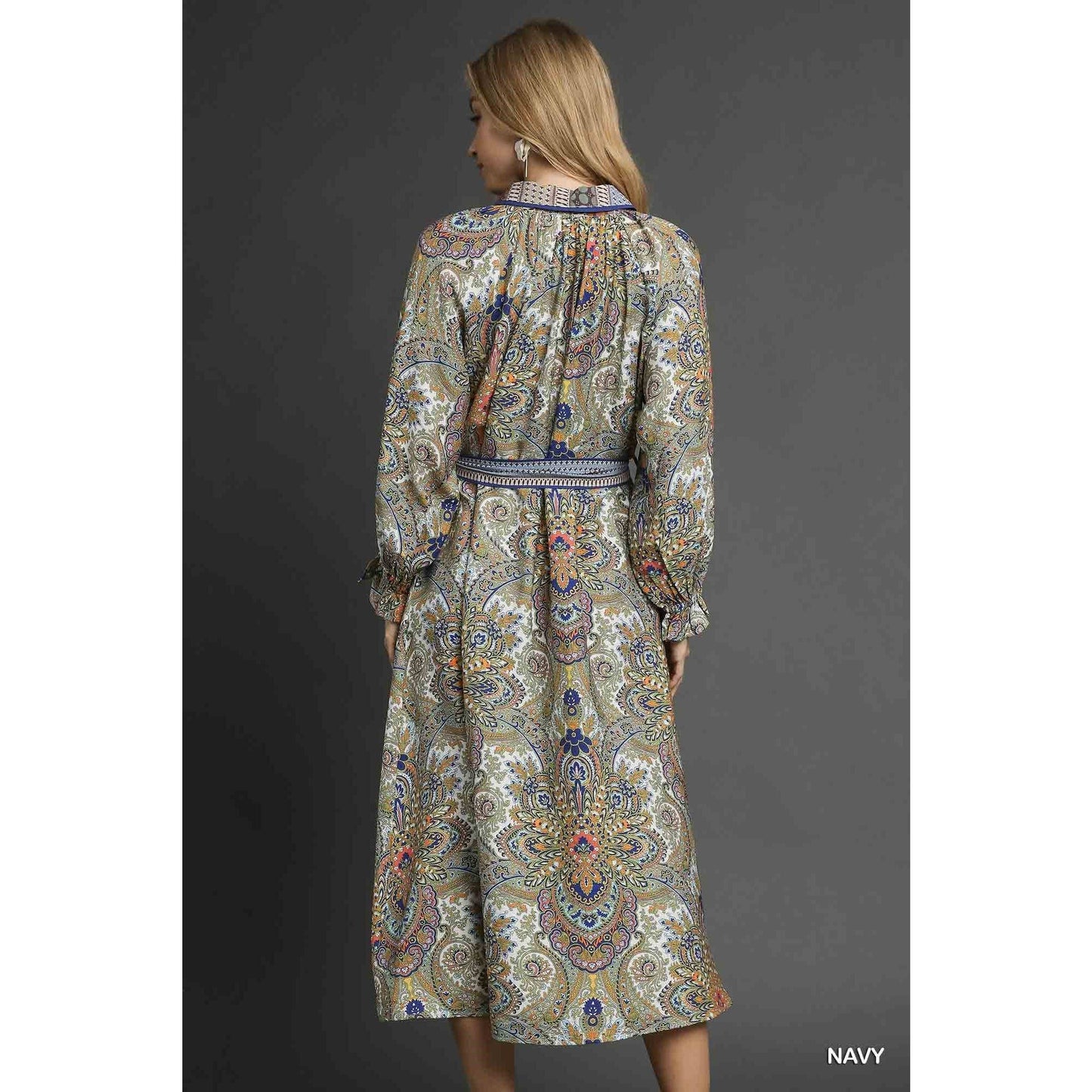 Print Belted Midi Shirt Dress