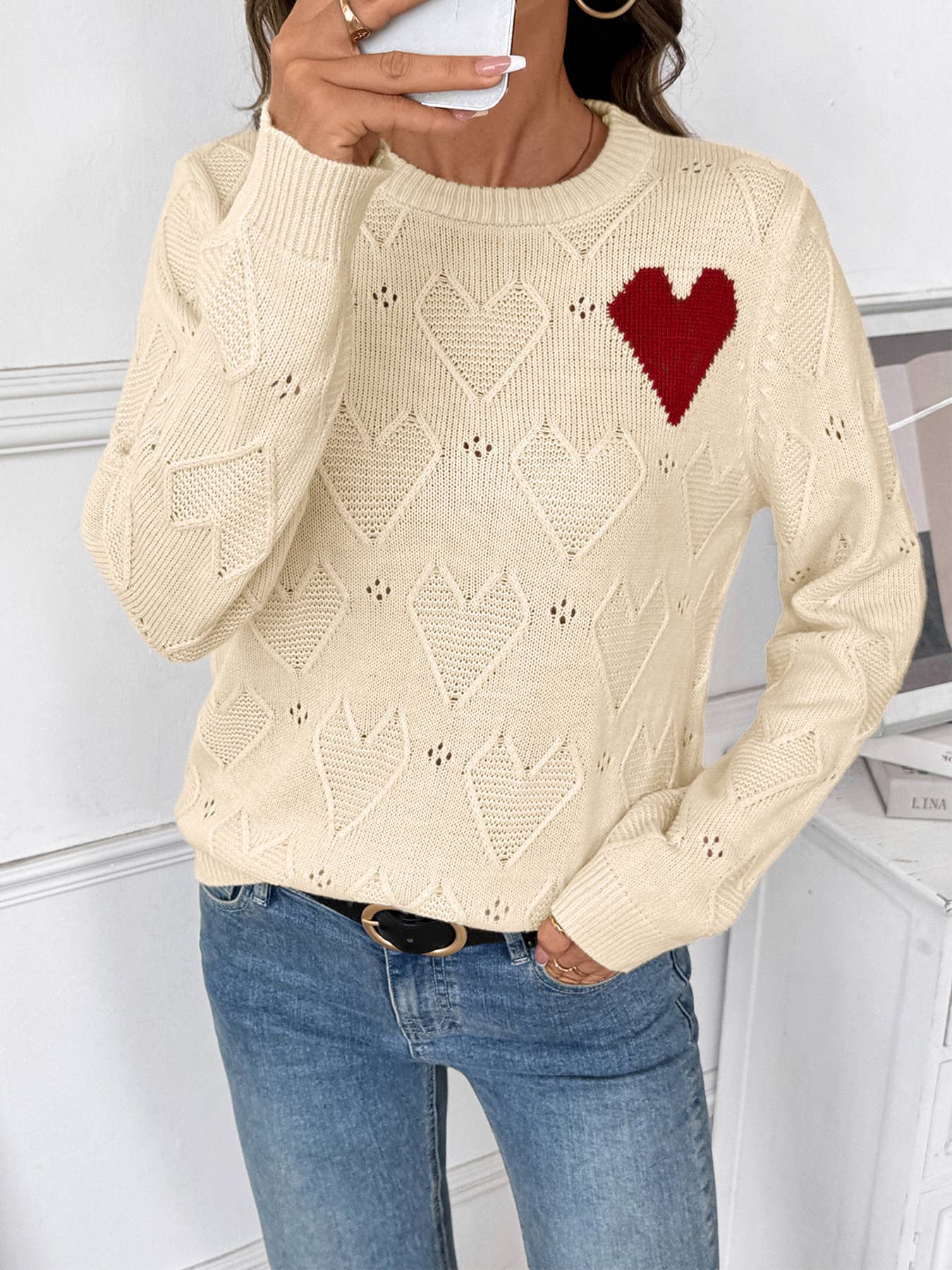 Heart Knit Crewneck Sweater