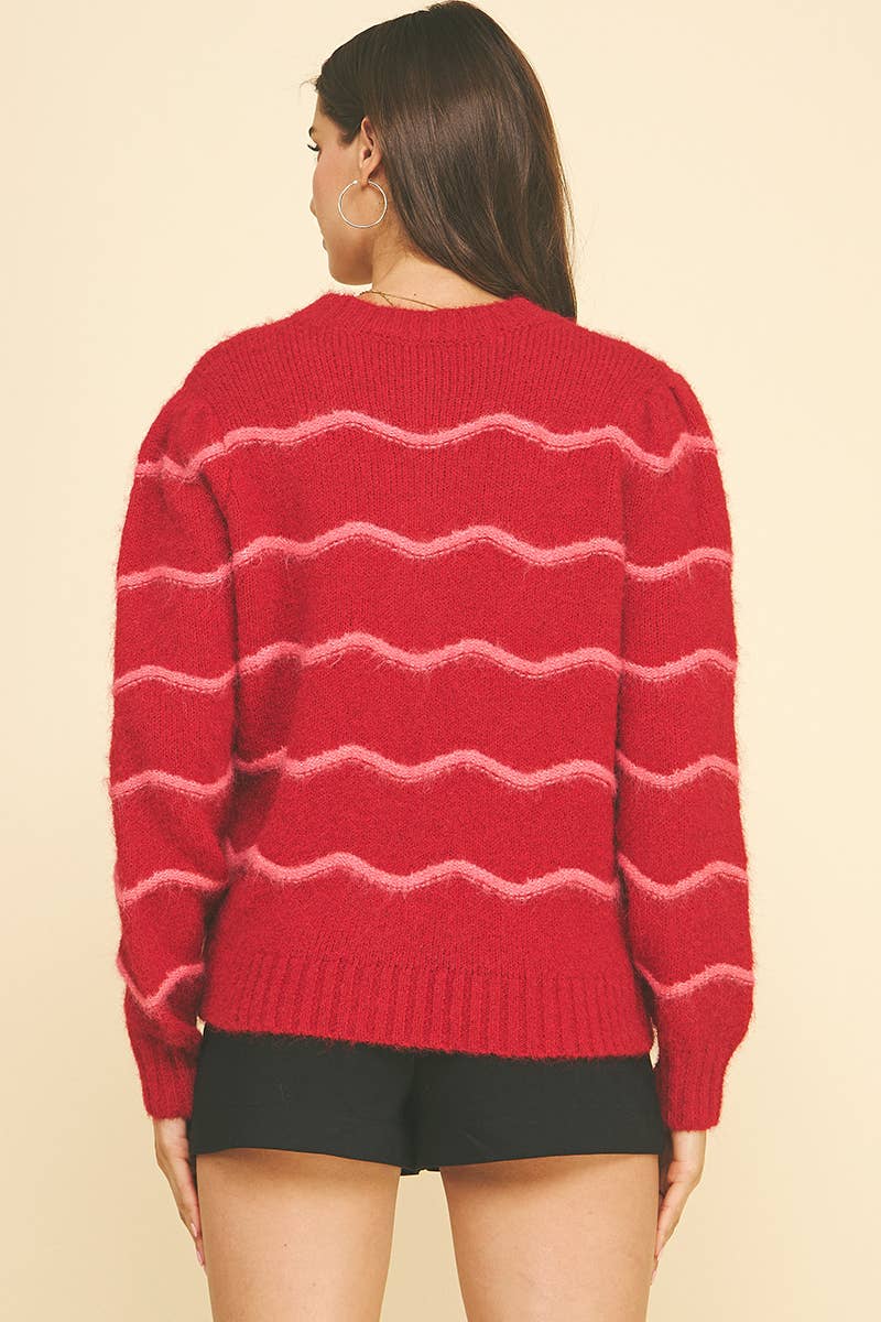 Red Stripe Wave Sweater