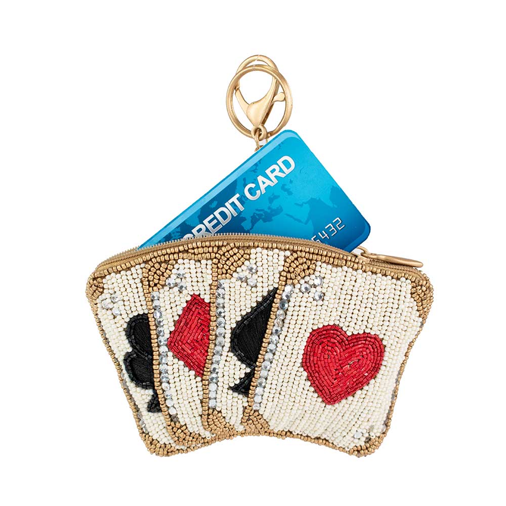 Mary Frances Accessories - Let's Play Beaded Playing Cards Coin Purse/Key Fob