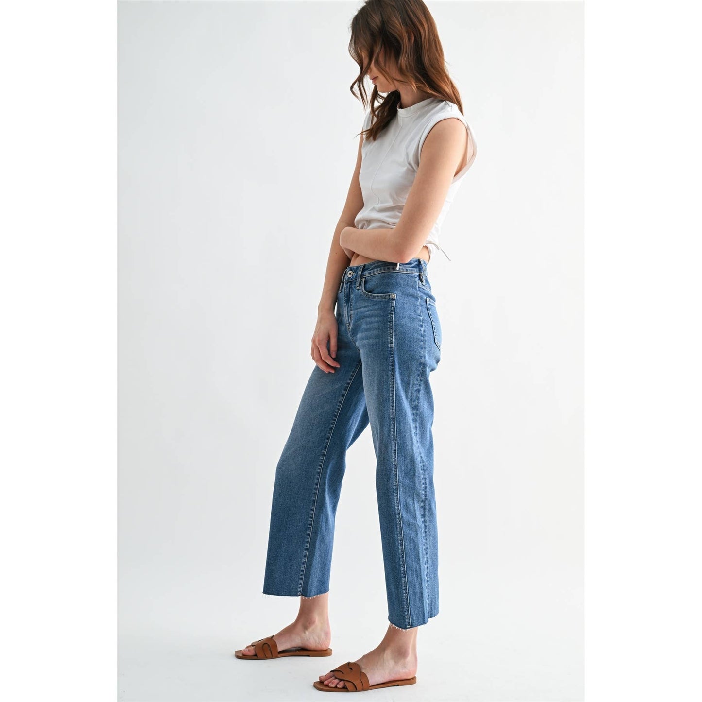 Mica Denim - MID RISE STRAIGHT TUMMY TUCK CROP LOOSE FIT