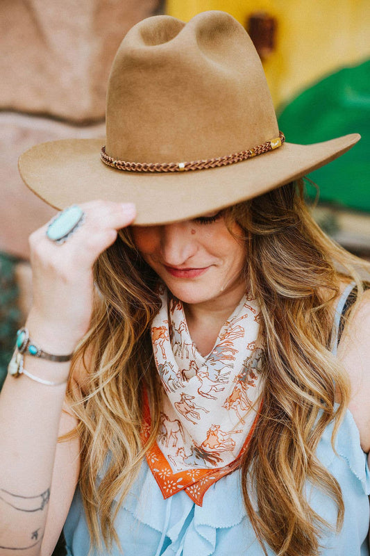 Tirzah Lane Art - Mustang Meadow Silk Western Cowgirl Wild Rag Scarf