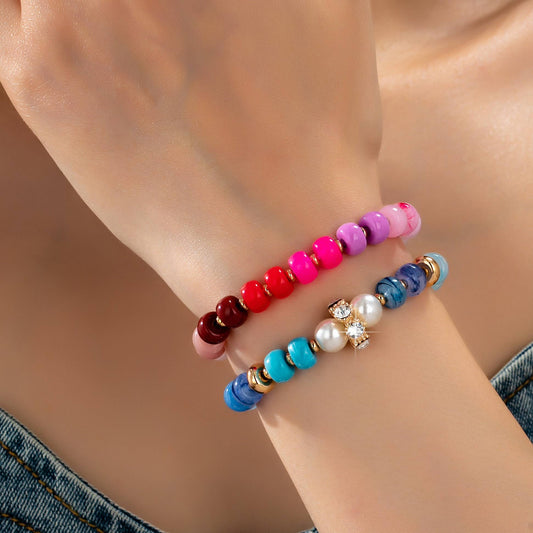 Multicolor Pastel Bead Bracelet Set