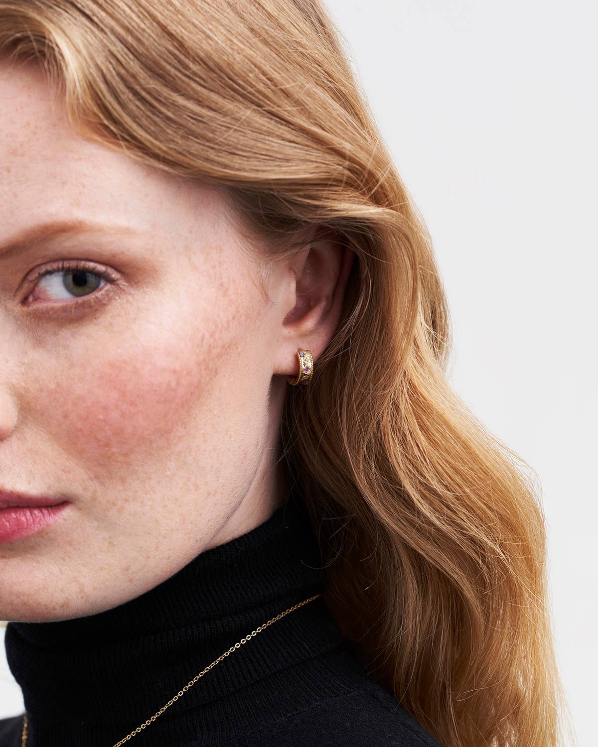 Fable England - Folksy Floral Gold Huggie Earrings - UK, US & EU