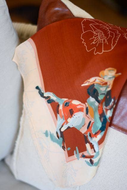 Tirzah Lane Art - Poppy Cowgirl: Western Scarf Bandana Silk Tencel Wildrag