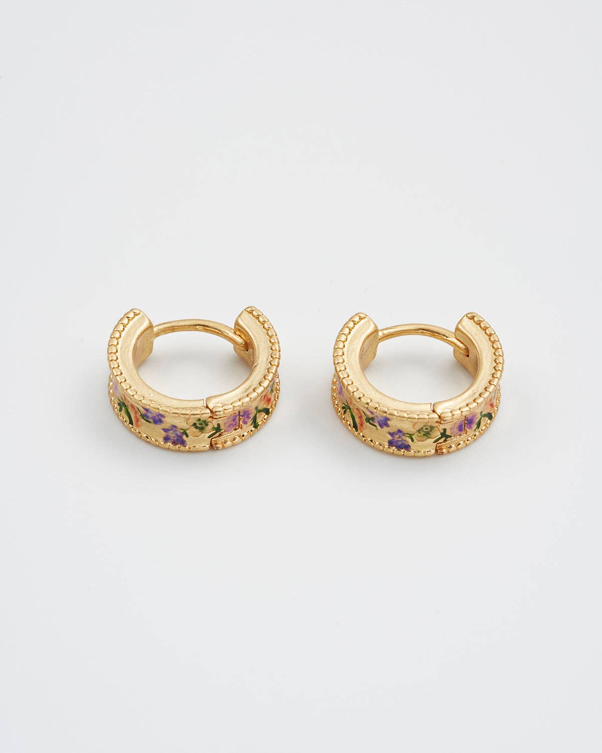 Fable England - Folksy Floral Gold Huggie Earrings - UK, US & EU