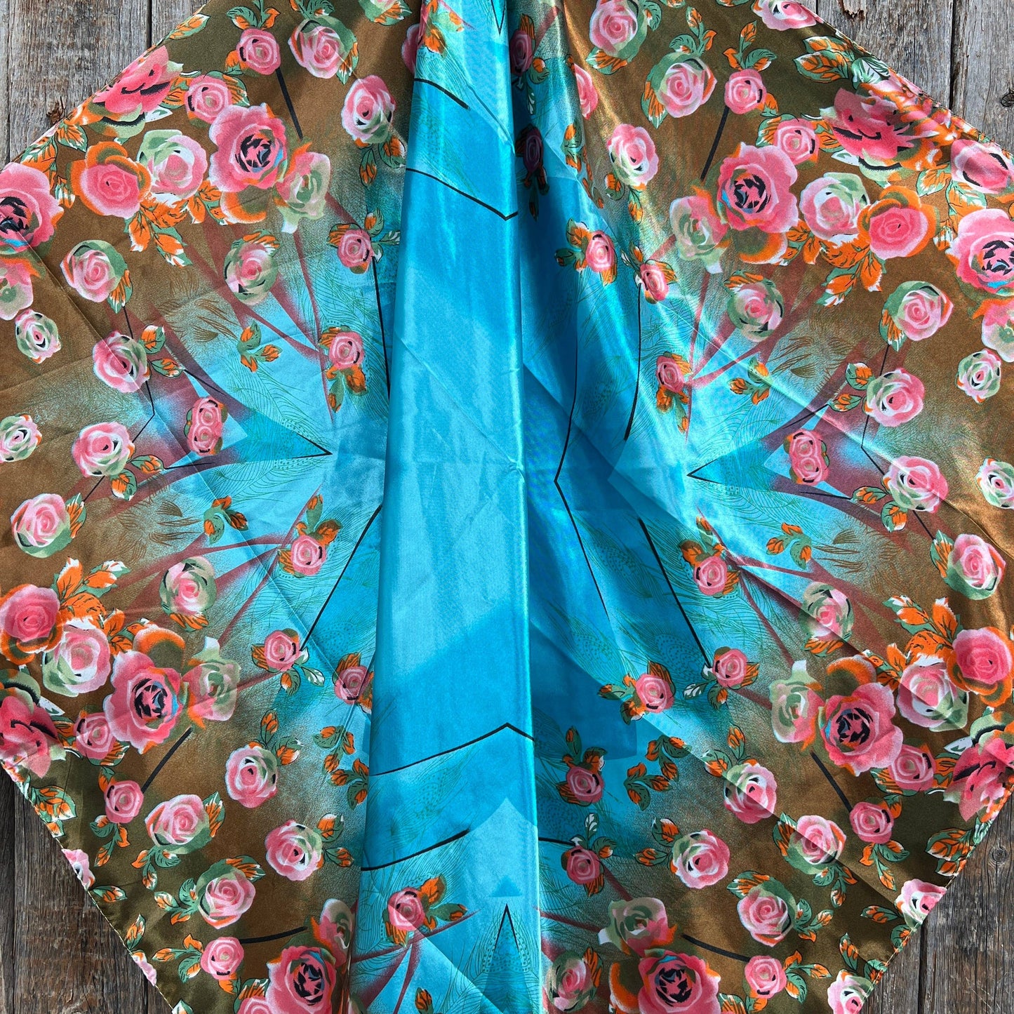 Rodeo Drive - 35X35"  Blue and Pink Roses Wild Rag / Scarf WR1005
