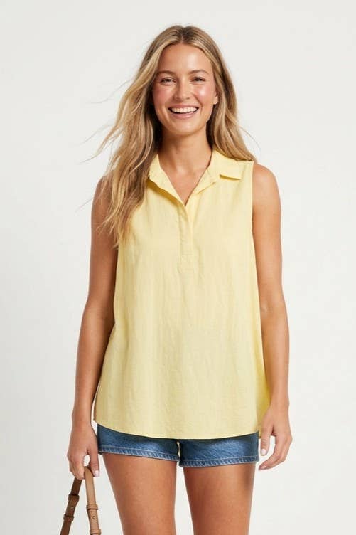 Britani Butter Sleeveless Button-down