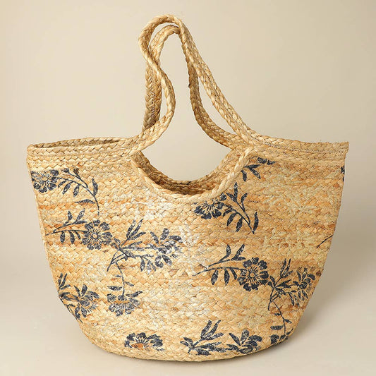 Sensibling Corp. - Floral Pattern Woven Straw Shoulder Bag / Tote Bag