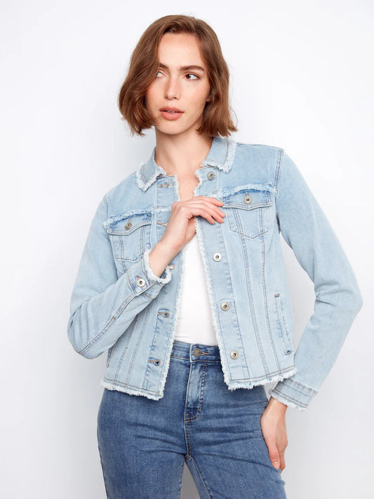 Bleach Blue Fringe Stretch Denim Jacket