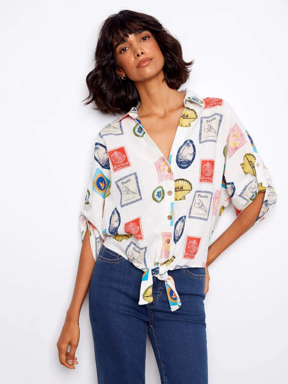 Postcard Tie Blouse
