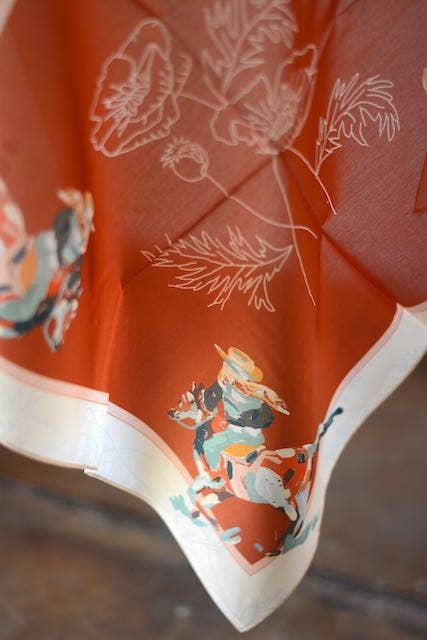 Tirzah Lane Art - Poppy Cowgirl: Western Scarf Bandana Silk Tencel Wildrag