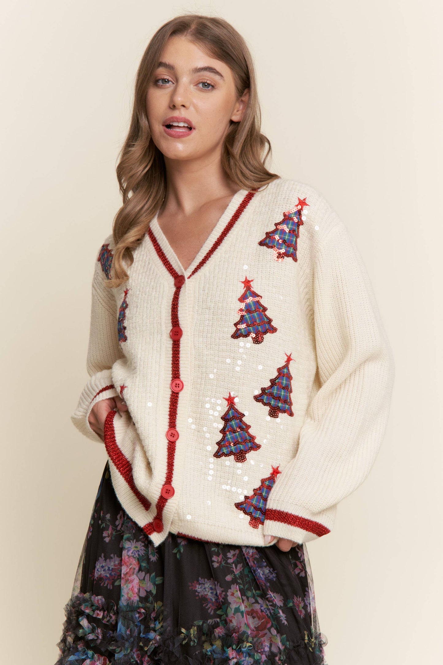 Sequin Christmas Tree Cardigan