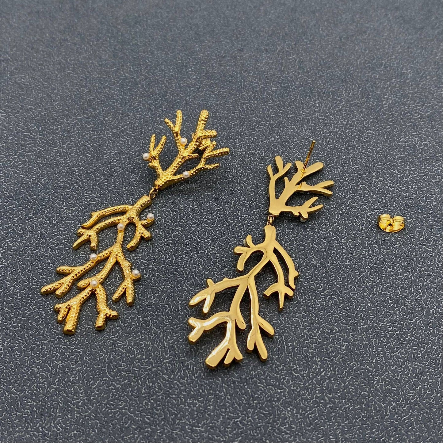 Mio Queena - Inlaid Pearl Coral 18K Gold Plated SS Post Earrings - FGS