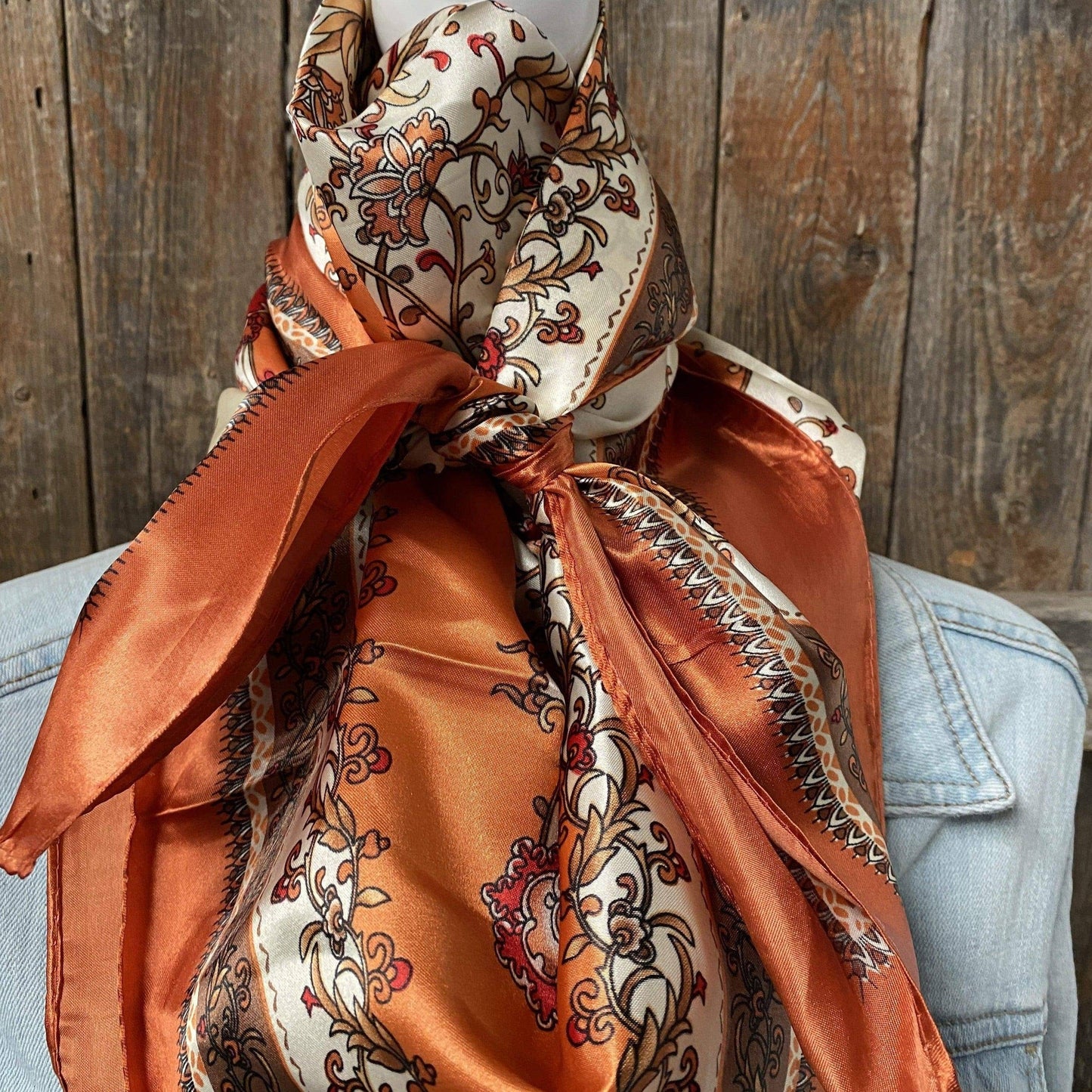 Rodeo Drive - 35X35"  Burnt Orange & Tan Wild Rag / Scarf WR2179