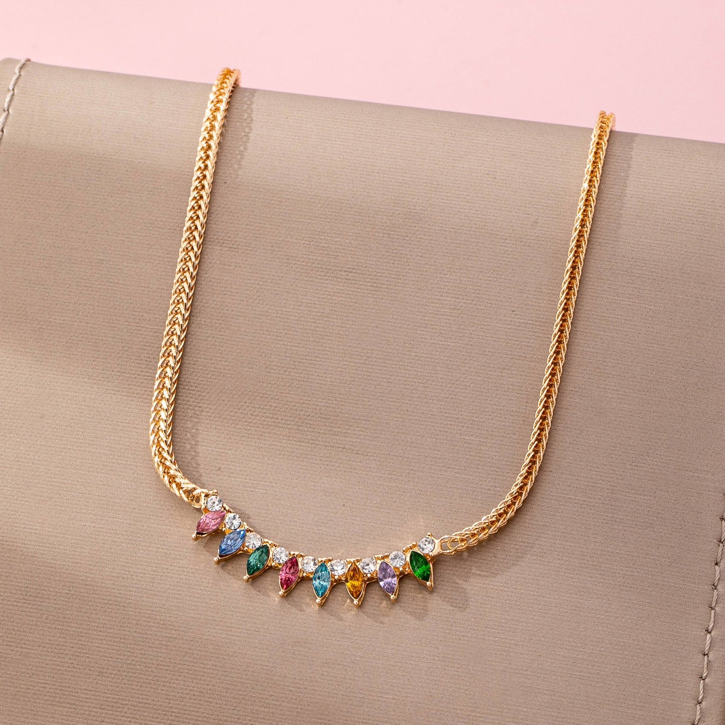 Rainbow Marquise Drop Bib Necklace