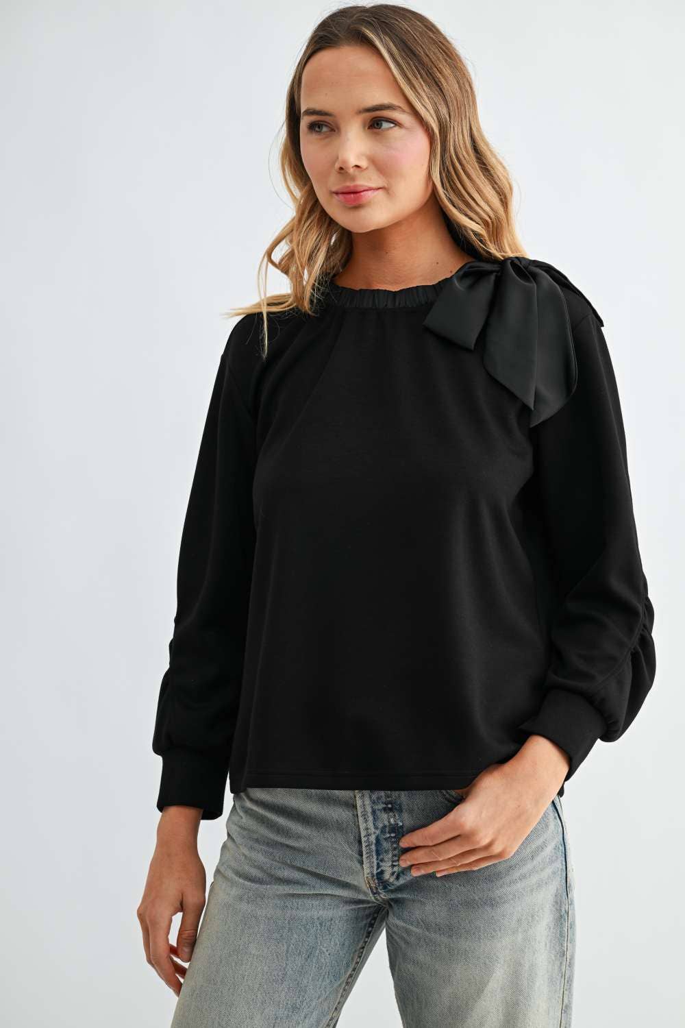 Karl Knit Bow-Tie Shoulder Top - Black