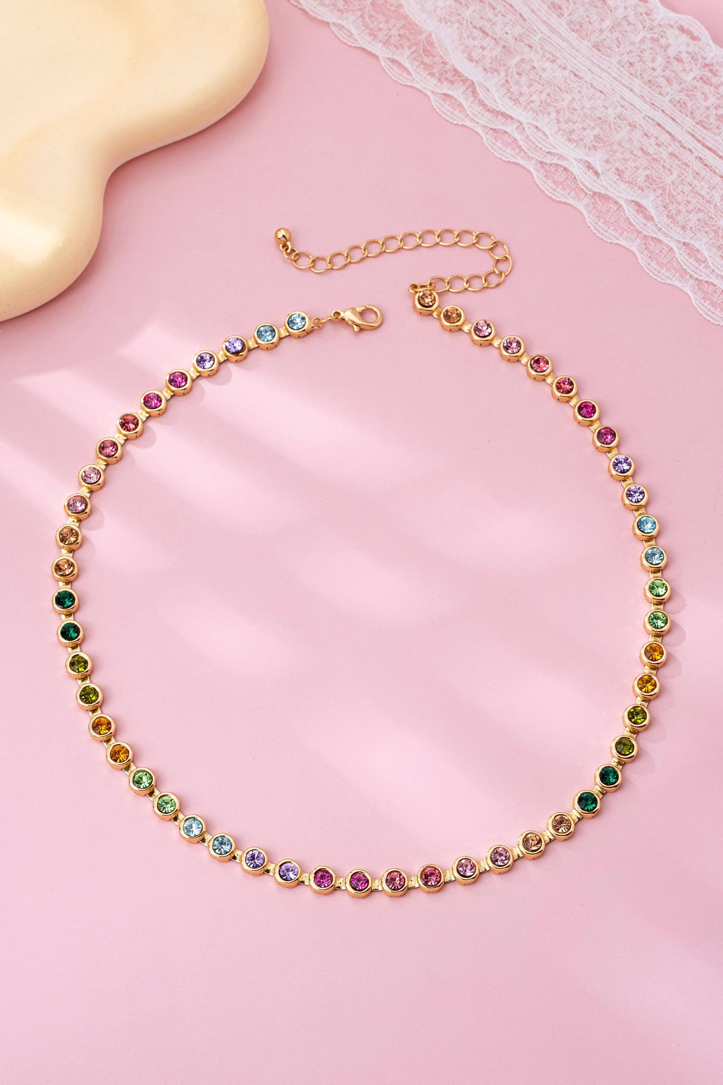 Rainbow Gemstone Tennis Necklace