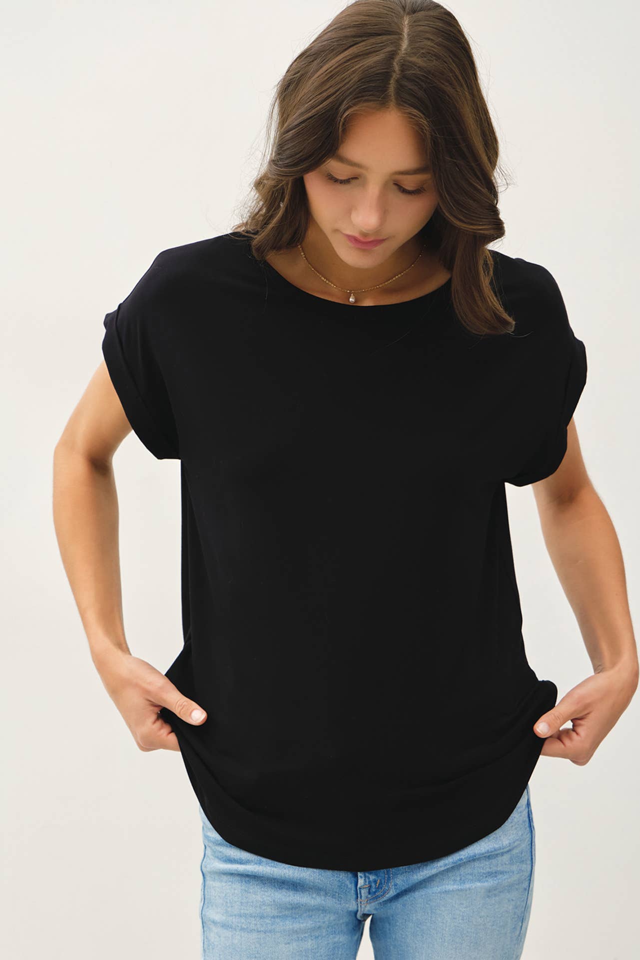 Black Rolled Sleeve Tee