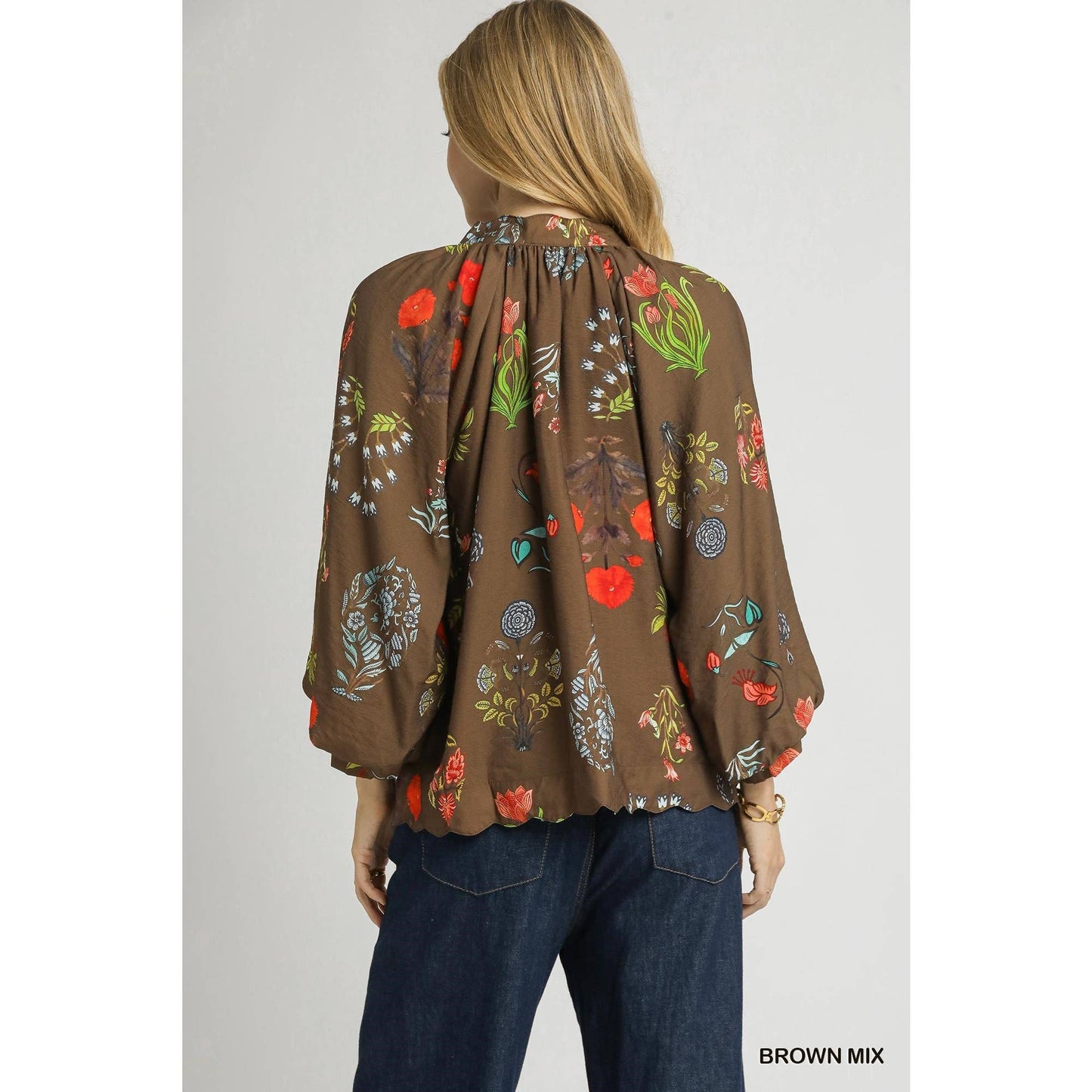 Brown Floral Print Blouse