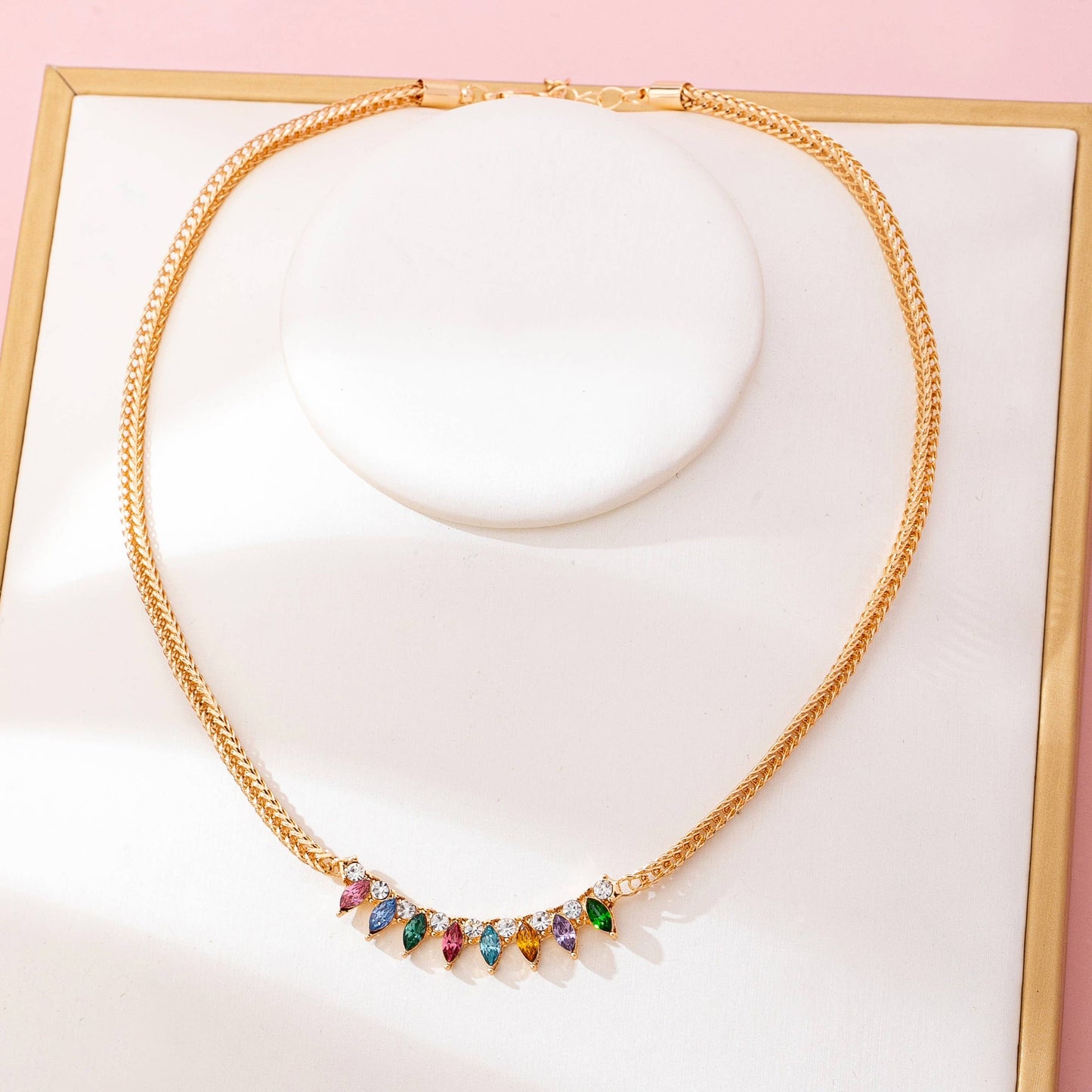Rainbow Marquise Drop Bib Necklace