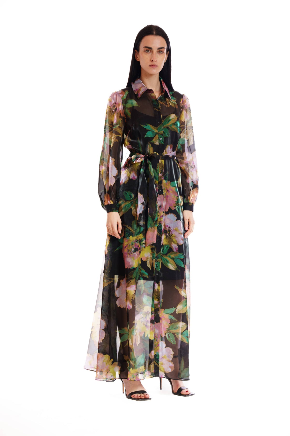 Julia Jordan - L/S SHIRTDRESS GOWN W SELF SASH