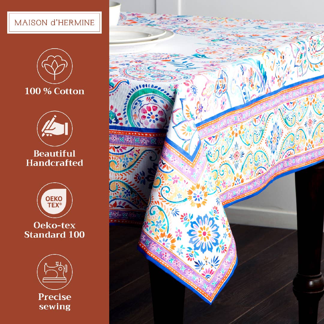 Maison d'Hermine - Design in Every Thread - Tablecloths 100% Cotton - 3 Shapes - Indian Floral
