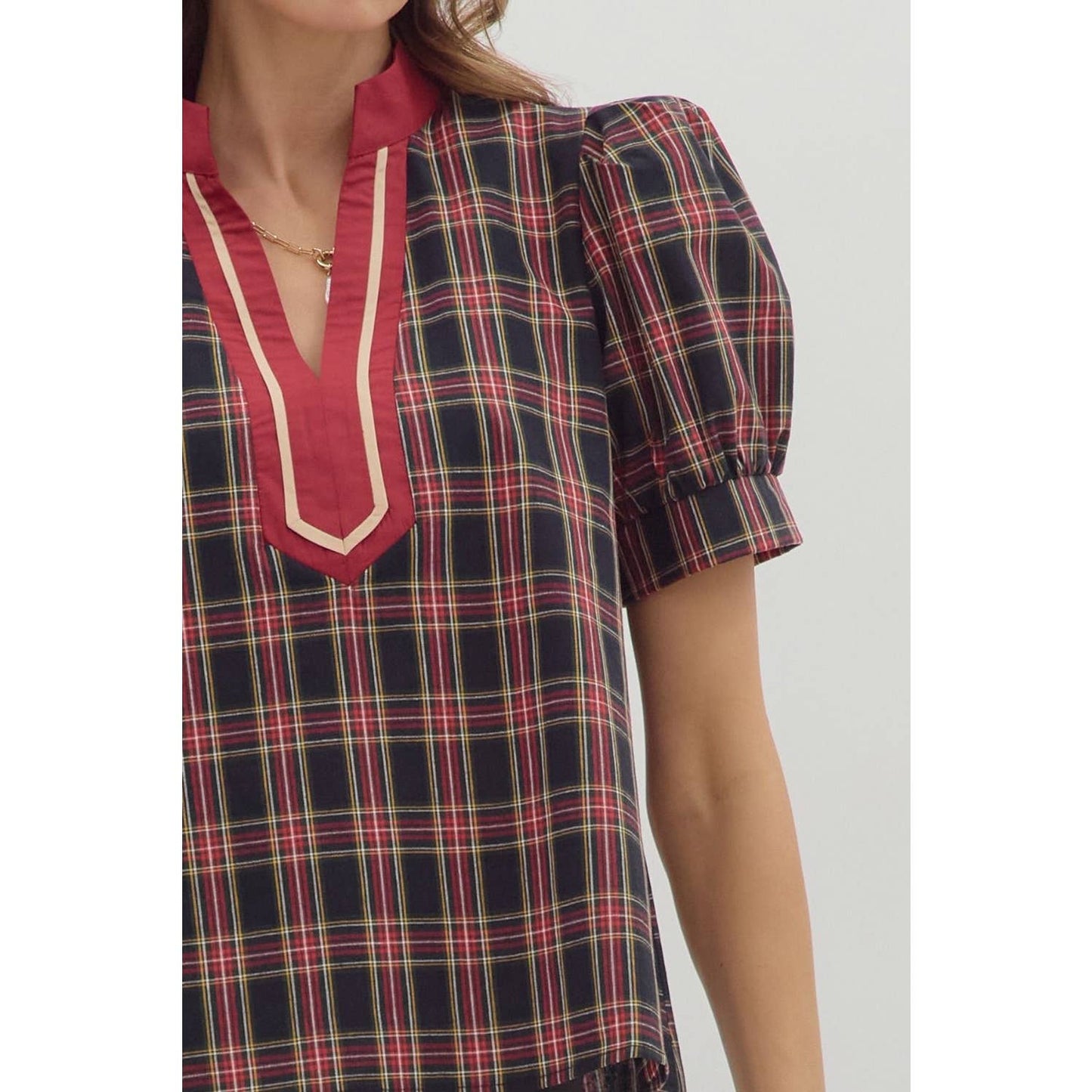 Holiday Plaid Cuff Top