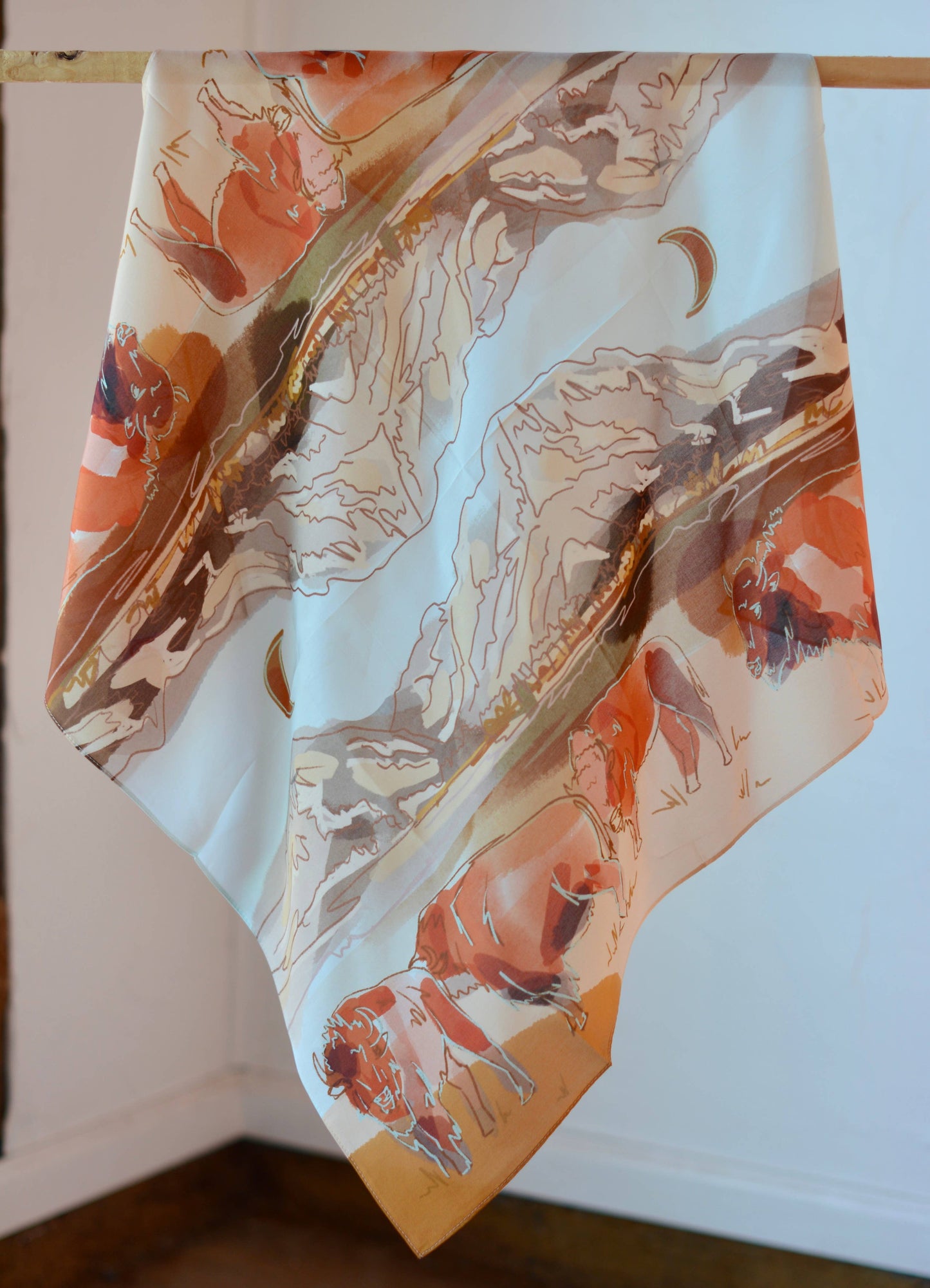 Tirzah Lane Art - Bison and Mountain Range Western Buffalo Silk Wildrag Scarf