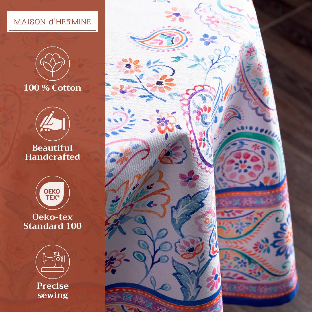 Maison d'Hermine - Design in Every Thread - Tablecloths 100% Cotton - 3 Shapes - Indian Floral