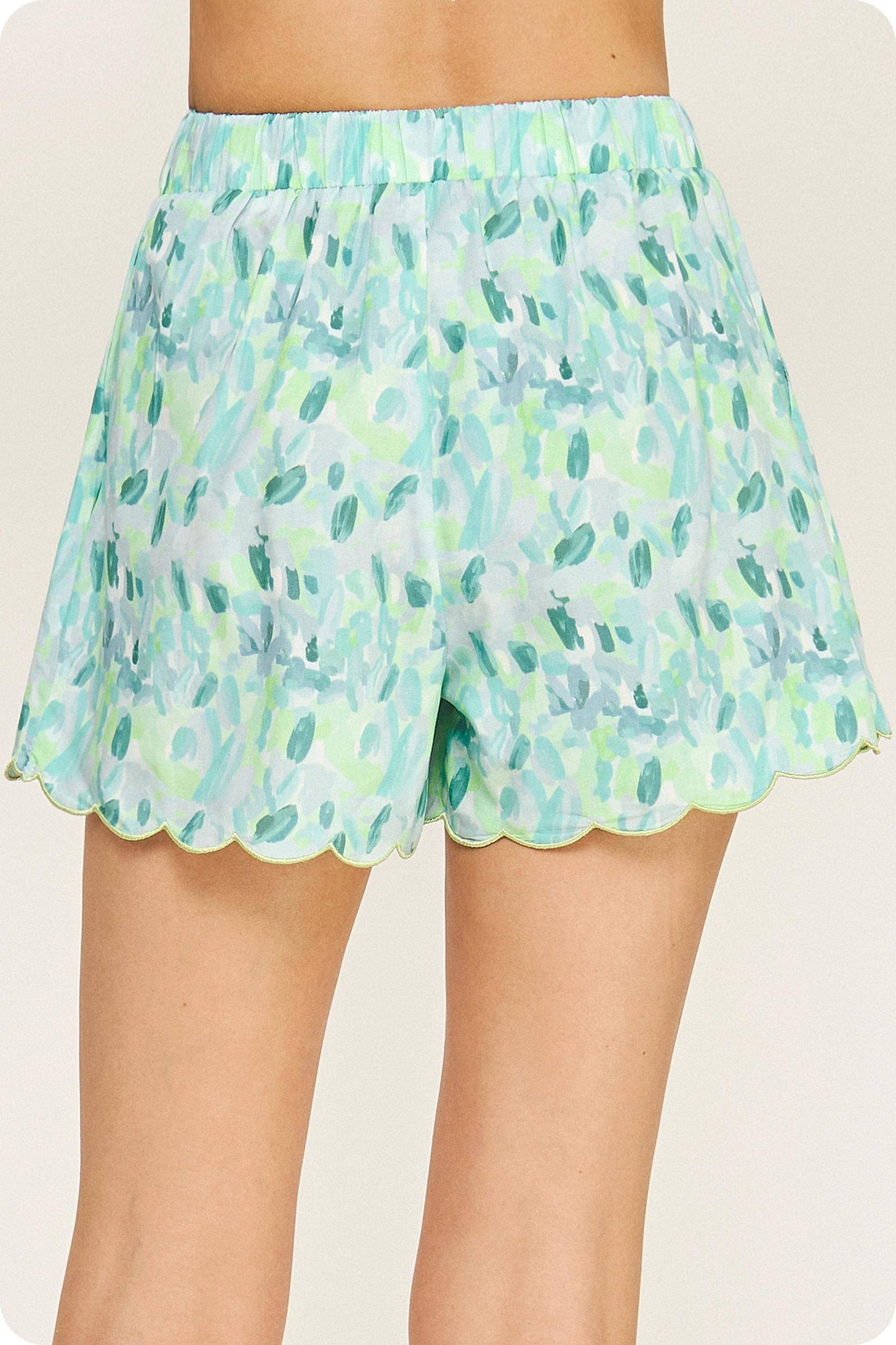 Haley Abstract Floral Scallop Shorts