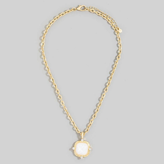 Square Faceted Stone Pendant Chain Necklace Set