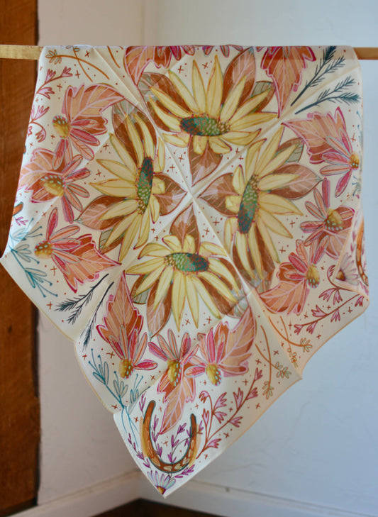 Tirzah Lane Art - Lucky Wildflowers Vibrant Western Cowgirl Silk Wild Rag Scarf