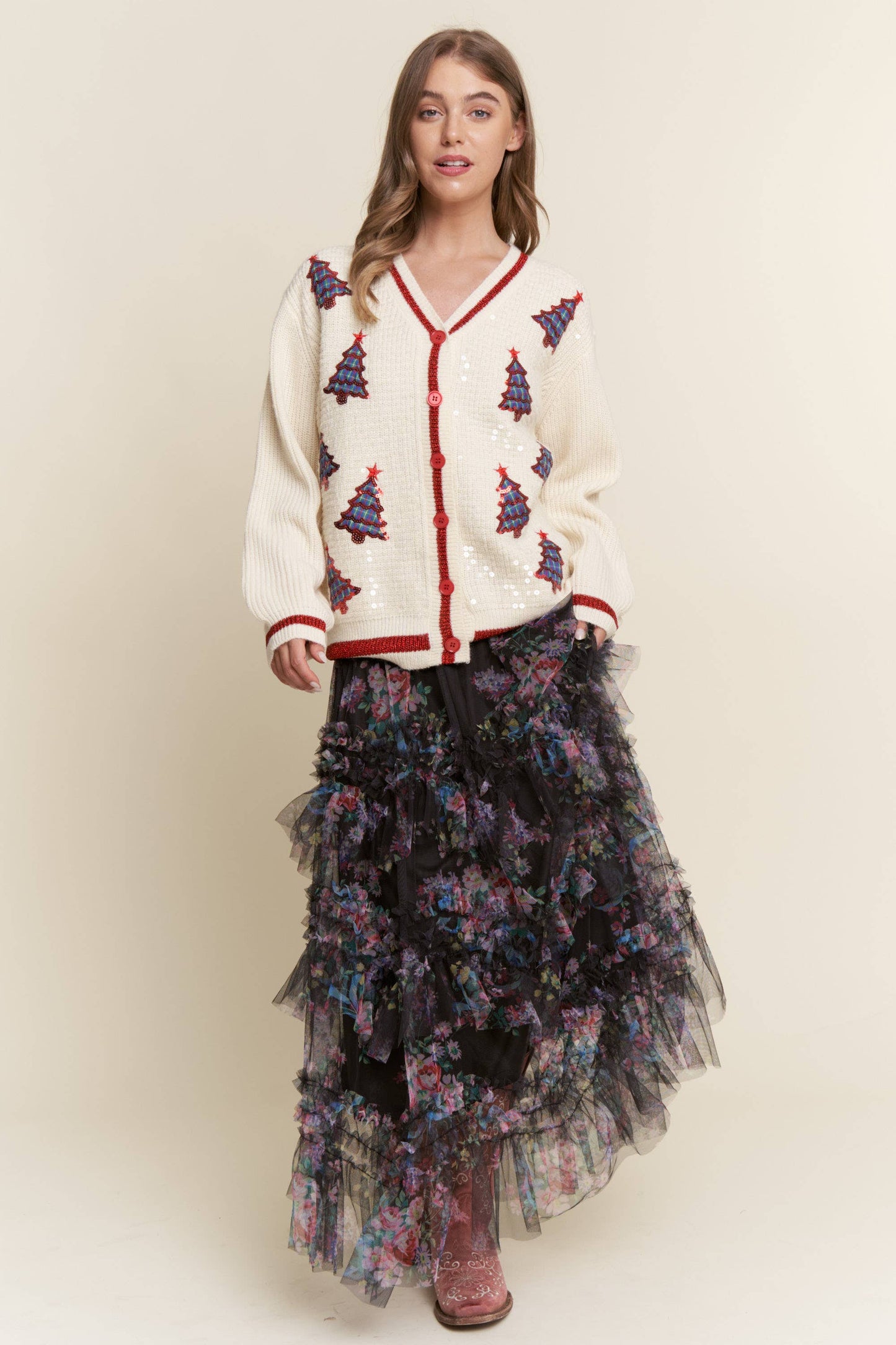 Sequin Christmas Tree Cardigan