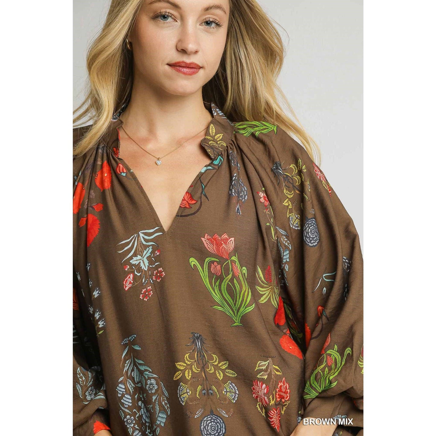Brown Floral Print Blouse